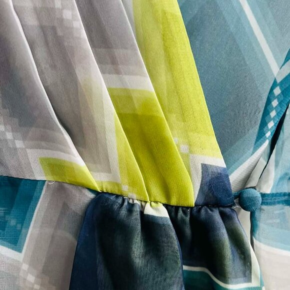 Banana Republic Teal Green & Gray Sheer Wrap Blouse with Flutter Sleeves – US XL - Picture 11 of 12